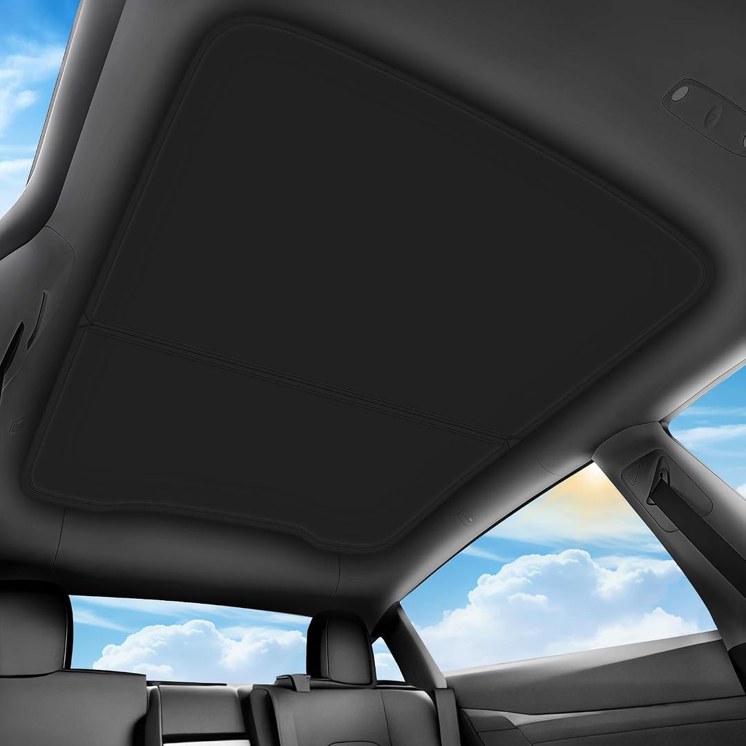 2026 Upgrade for Tesla New Model Y Juniper 2025 2026 Sunshade Roof [No Sag,Ice-Crystal Cooling Coatings] Heat Insulation Glass Roof Sun Shade for Tesla Model Y Accessories 2025 2026 Black