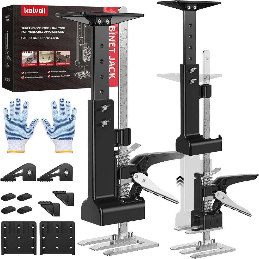 Kolvoii 2 Pack Cabinet Jacks, Multi-Function Cabinet Installation Kit, Up to 23.4 Inch Height Adjustment, Labor Saving Arm Jack, Third Hand Support System for Installing Cabinets