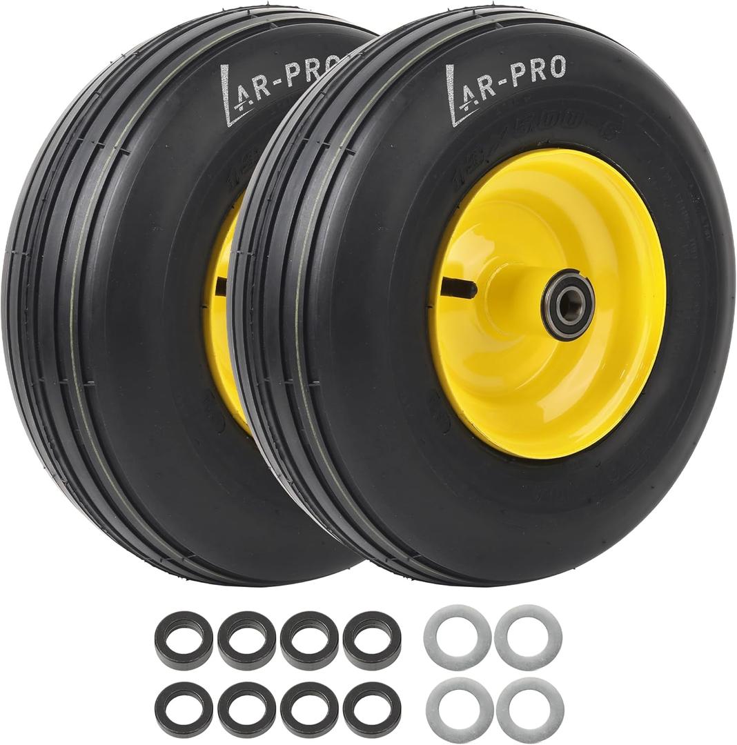 AR-PRO 13x5.00-6 Tubeless Tire and Wheel Set, Replacement Zero Turn Riding Lawn Mower Tire with Rim, 5"-7.5" Centered Hub and 5/8" Bearings, 4Ply Straight Rib Tread with 440lbs Load (2-Pack)