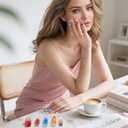 2 x French Tip Almond Press On Nails Long - Handmade 3D Pink Blue Design with Jelly Glue | Reusable Fake Nails for Women Daily (10Pcs M)