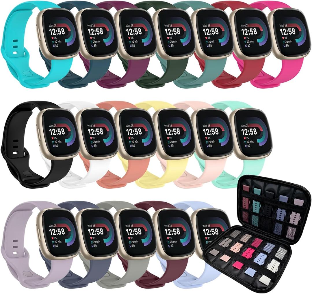 Sport Bands with Storage Case Compatible for Fitbit Versa 3/Versa 4/Fitbit Sense/Sense 2,Soft Breathable Waterproof Strap for Women Men (Small(5.5''-7.1''), 18 colors)