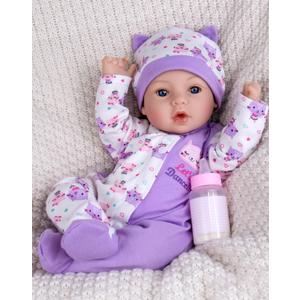 Aori Reborn Baby Dolls- 18'' Realistic Newborn Baby Doll with Feeding Set & Birth Certificate - Lifelike Real Life Baby Dolls for Role Play, Gift for Kids Ages 3+, Pre-Parents, Grand-Parents (Purple Kitty)