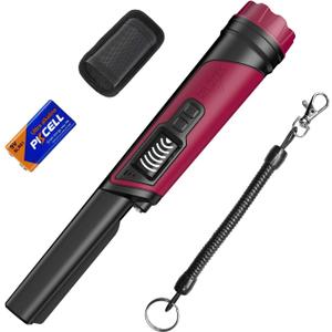 DR.TEK Metal Detector Pinpointer for Adults & Kids, IP68 Fully Waterproof underwater metal detector wand Handheld Pin Pointer with LCD Screen & LED Light, 360High Sensitivity Accuracy Detection, Red