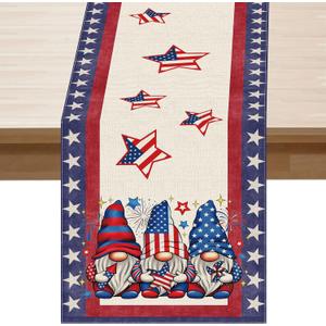 2 x XCHI Gnome Stars Patriotic America Memorial Day 4th of July Table Runner Table Decoration for Party Home Kitchen Dining Holiday Decor 13x120 Inch