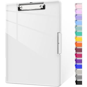 Piasoenc Clipboard with Storage, 8.5 x 11 Clip Boards with 2 Storage Case and A4 Paper Folder, Clear Dry Erase Top Panel, Heavy Duty Plastic, Folio & Side Opening, for Nurses, Teachers, Lawers,White