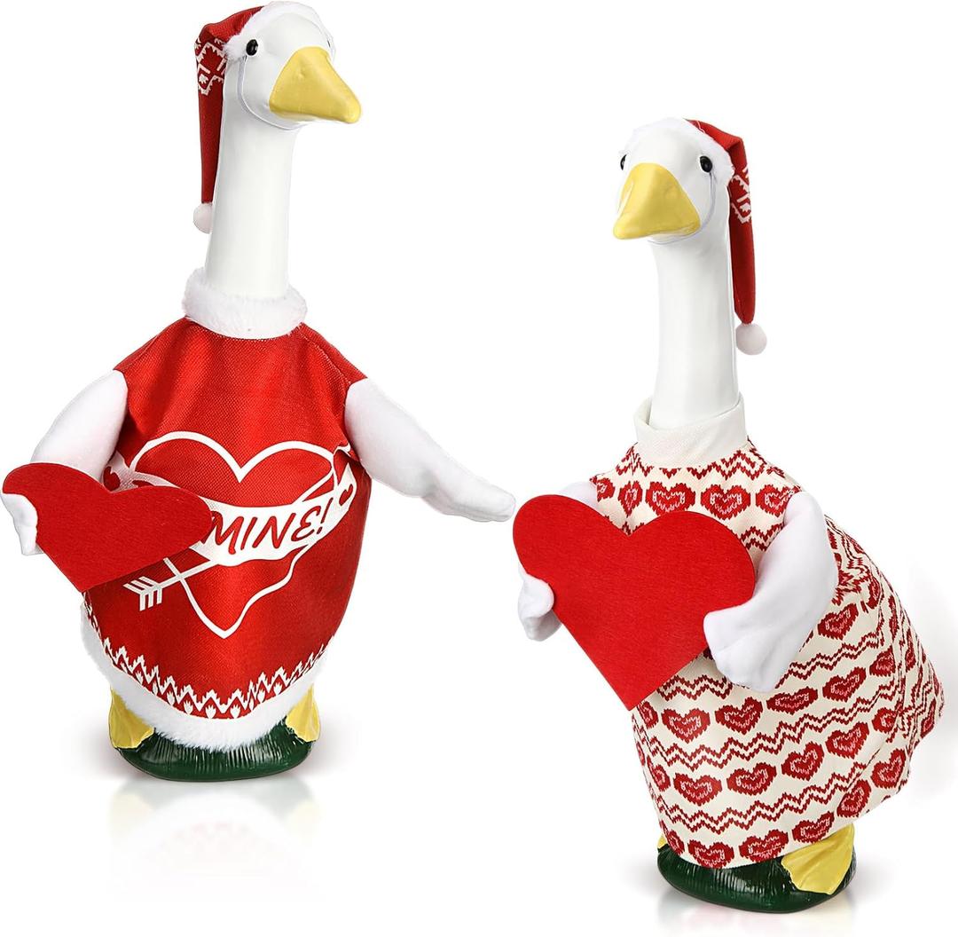 Valentine's Day Porch Goose Outfit Cute Dress Clothes Costume for 23" Gooses Statue Decoration Garden Lawn Outdoor(2 Set, Red Heart)