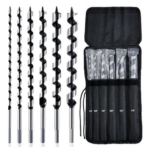 6Pcs 12"" Wood Auger Drill bit Set1/4""-7/8"" Hex Shank Auger Drill bit Wood for Soft and Hard Wood,Drywall,Plastic and Composite Materials
