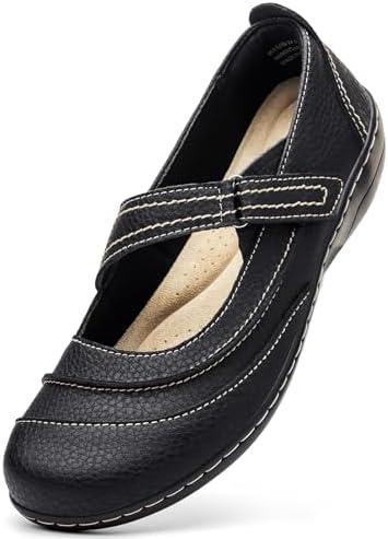 TALENAVA Women's Comfortable & Lightweight Leather Mary Jane Flats Versatile Business Casual Dress Shoes Work Office Cute Stylish Everyday Walking Shoes 8,5, Black 