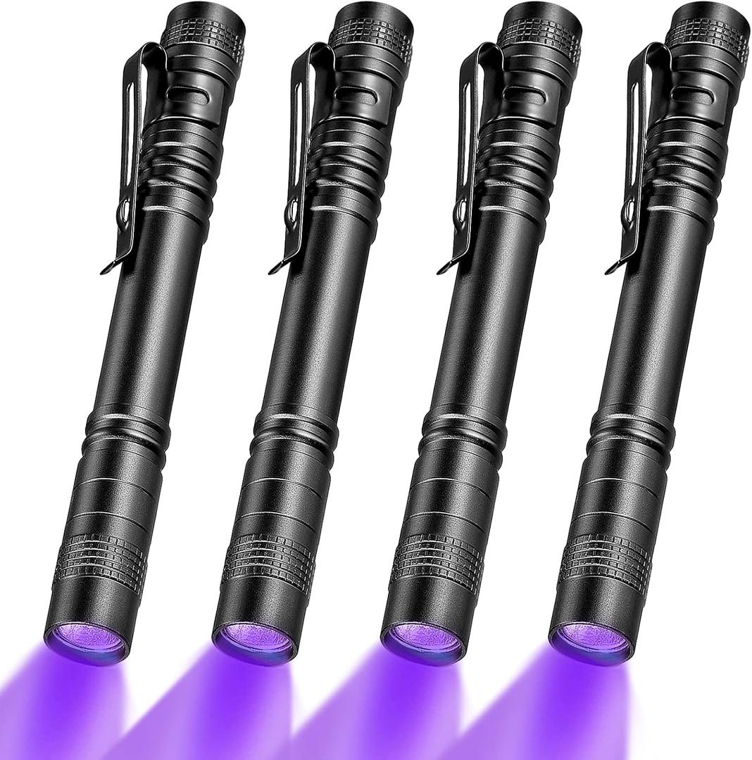 Honoson 4 Pieces UV Black Light Flashlight Small Blacklight Flashlights Pen Lights for Leak, Pet Urine, Hotel Inspection, Dry Stain and Dye Detector, 5.2 Inches Long