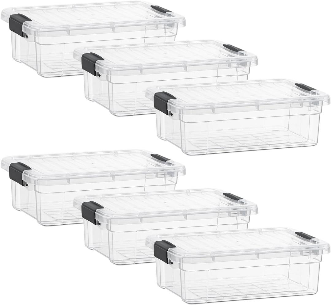 Superio Clear Storage Boxes with Lids, 7 Quart Plastic Container Bins for Organizing, Stackable Crates, BPA Free, Non Toxic, Odor Free, Organizers for Home, Office and Dorm, 6 Pack