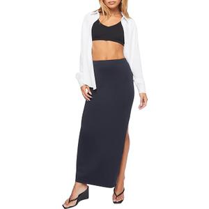 Forever 21 Womens Leg-Slit Maxi Skirt (Small, Black)