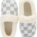 UBFEN Womens Fuzzy House Slippers Warm Bedroom Shoes with Faux Fur Lining Non Slip Memory Foam Slippers for ladies Indoor and Outdoor (7-8, Y-grey/Closed Back)