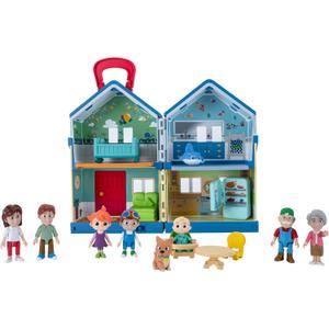CoComelon Deluxe Family House Playset with Music and Sounds - Includes JJ, Family, Friends, Shark Potty, Crib, Sofa, Chair, High Chair, Dining Room Table, Fridge, Activity Sheet 