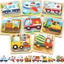 Benresive Wooden Toddler Puzzles, Montessori Toys for 1 2 3 Year Old Boys, Toys for 1 2 3 Year Old Boy Birthday Gifts, 8 Pack Vehicle Toddler Learning Educational Puzzles