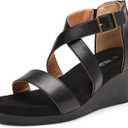 DREAM PAIRS Women's Open Toe Buckle Ankle Strap Summer Platform Wedge Sandals (8.5, Black/Pu)
