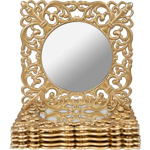 MAONAME 12" Gold Charger Plates Set of 6, Mirror Chargers for Dinner Plates, Plastic Plate Chargers with Embossed Rims, Square Chargers for Table Setting, Wedding