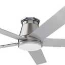 wurzee 60 inch Flush Mount Ceiling Fan Brushed Nickel ceiling fans with lights 6 Speeds DC Reversible Motor, Timing, Dimmable, 5 Blades for Bedroom,Living Room Dining Room Patio