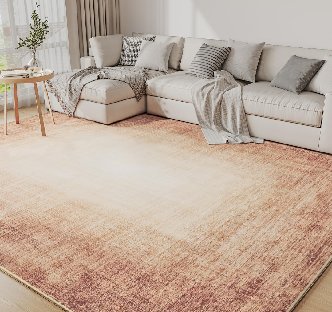 Area Rugs for Living Room, Machine Washable Non Slip Area Rug Modern Abstract Indoor Rug Carpet Ultra Soft Rugs for Bedroom Dining Room Playroom Bedside Office,Rust Red 9*12