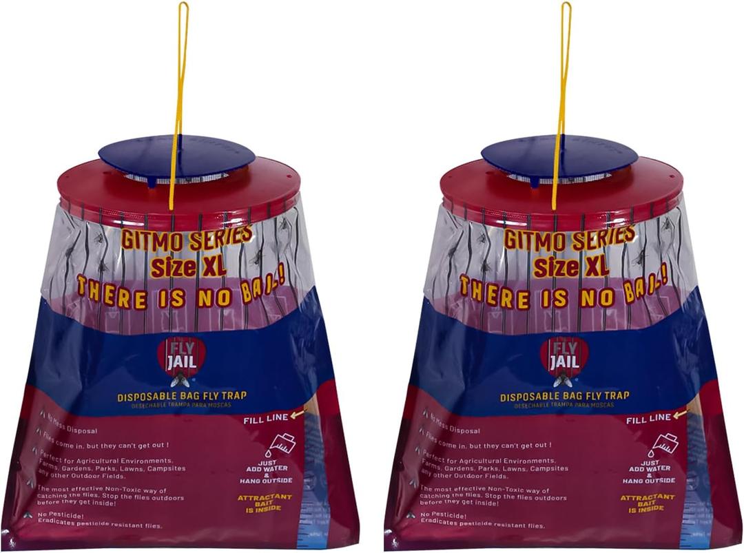 1 Fly Jail X Large Bag - Outdoor Disposable Fly Trap | Pre-Baited with Flies Inn Attractant | Outdoor Fly Catcher; RECYCABLE (2 Pack, 1)