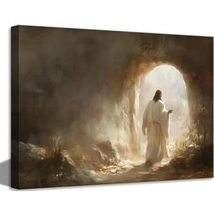 Jesus Canvas Wall Art Jesus Leaves The Tomb Wall Decor picture Christianity Resurrection of the Savior Poster Print Christ God Painting Artwork for Church Gallery Home Decoration,24x16in Canvas