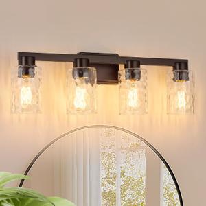 4-Light Bathroom Light Fixtures with Water Ripple Glass, Oil Rubbed Bronze | Vanity Lights, Modern Wall Sconces, Over Mirror for Bathroom, Powder Room, Living Room