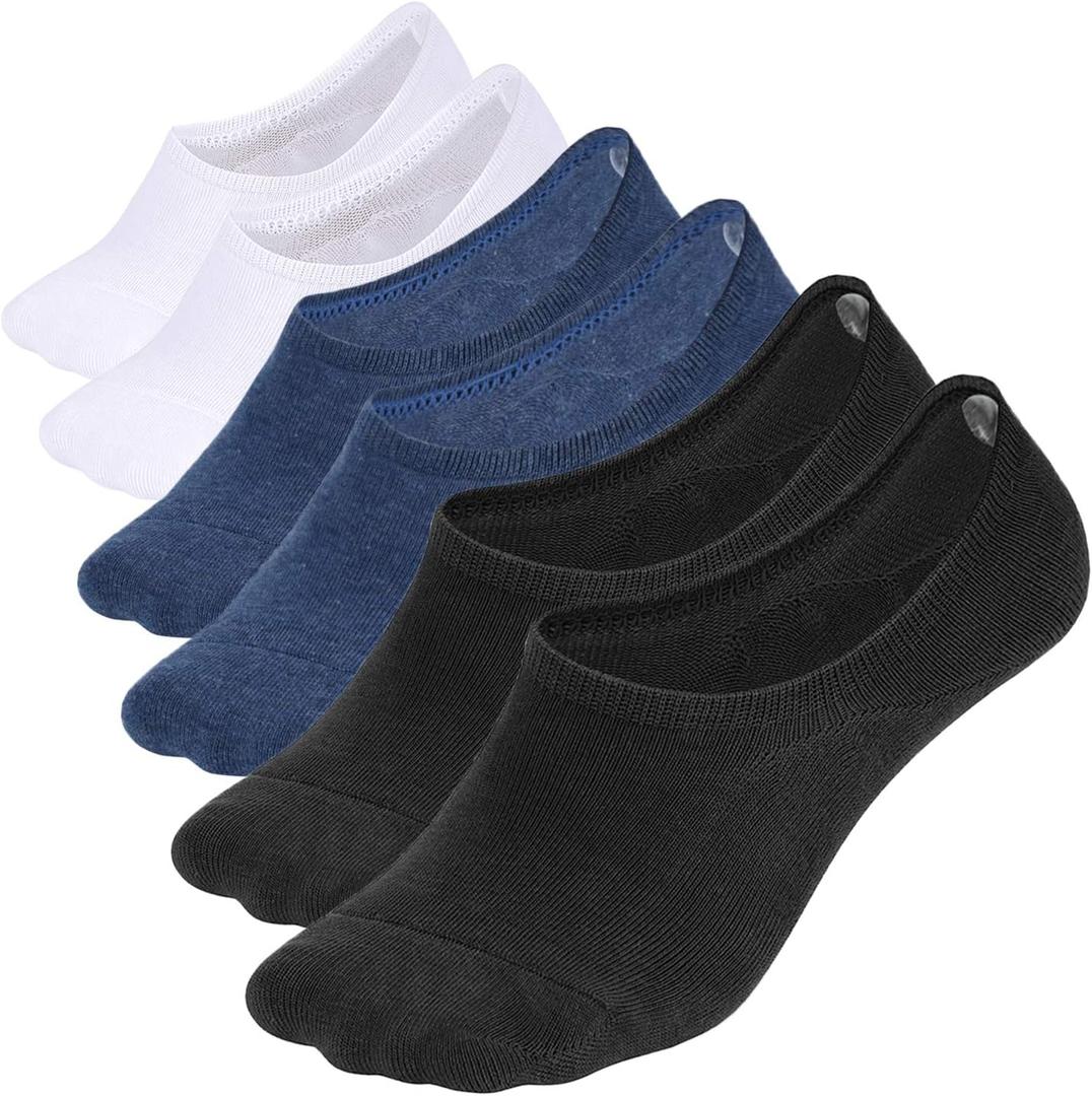 WHISPER DEER No Show Socks Men Invisible Low cut Loafer Sneaker Socks Non-Slip (12-15, 2white+2black+2blue)