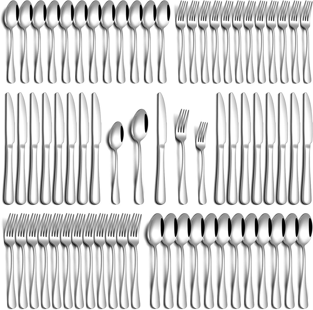 60 Piece Silverware Set, Stainless Steel Flatware Set for 12 Food Grade Novelty Flatware Cutlery Utensil Set Include Knife Fork Spoon Mirror Polished Dishwasher Safe