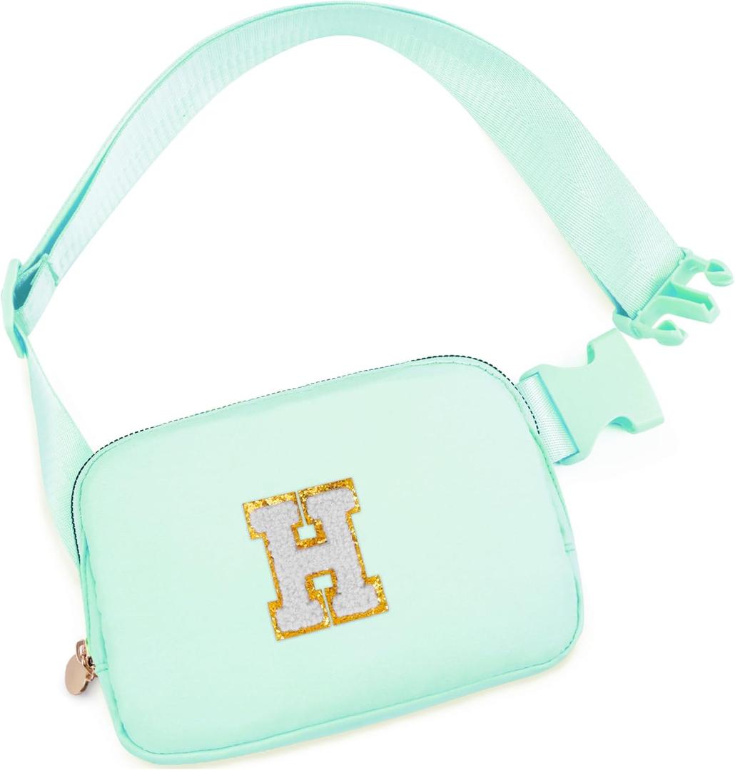 Uygafly Belt Bag Fanny Pack Crossbody Bags with Initials Cute Stuff Birthday Gifts for Teenager Girls Trendy Stuff for Teens - White H,Light Green Bag