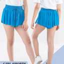 Girls Flowy Shorts with Spandex Liner, 2 in 1 Butterfly Shorts for Teen Girls with Pockets for Sports, Running, Athletic, Sky Blue, 12-14 Years