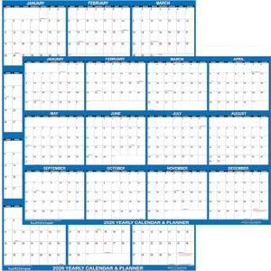 2k 2" x 48" SwiftGlimpse 2026 Wall Calendar Erasable Large XL Wet & Dry Erase Laminated 12 Month Annual Yearly Wall Planner, Reversible, Navy