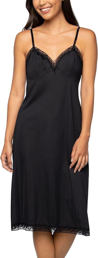 Vanity Fair Women's Anti-Static Nylon Full Slips for Under Dresses (Large, Lace - 26" - Black)