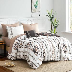 Geniospin King Size Comforter Set, Boho Bed in a Bag 8-Pieces Bedding Set, Reversible Aztec Design, Lightweight, Warm and Breathable (Brown, 102x90 Inches)