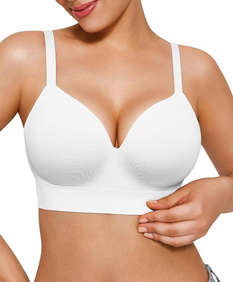 Popilush Bras for Women No Underwire Supportive Push Up Bralettes Wireless Full Coverage Plus Size T-Shirt Bra, XL