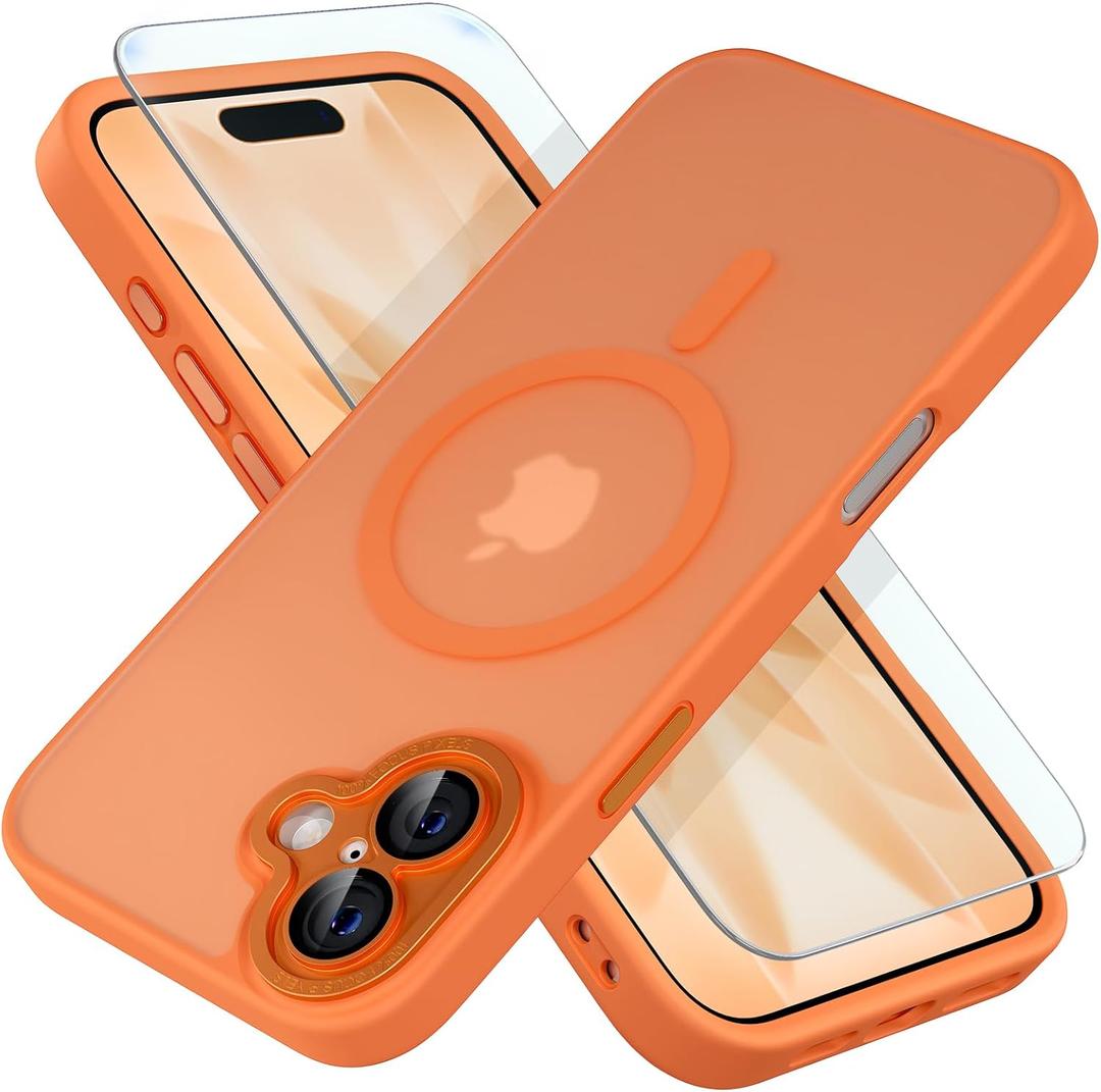 Misea Magnetic for iPhone 17 Case Compatible with MagSafe [Military Grade Drop Protection] Full Camera Lens Protector Translucent Matte Phone Case for Women Girls 6.3 inch, Orange