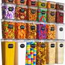 Airtight Food Storage Containers with Lids, 24 PCS Kitchen and Pantry Organization Canisters, BPA-Free, PVC-Free, Food-grade Plastic Leak-proof Jars for Cereal, Flour, Sugar, Extra 24 Labels & Marker