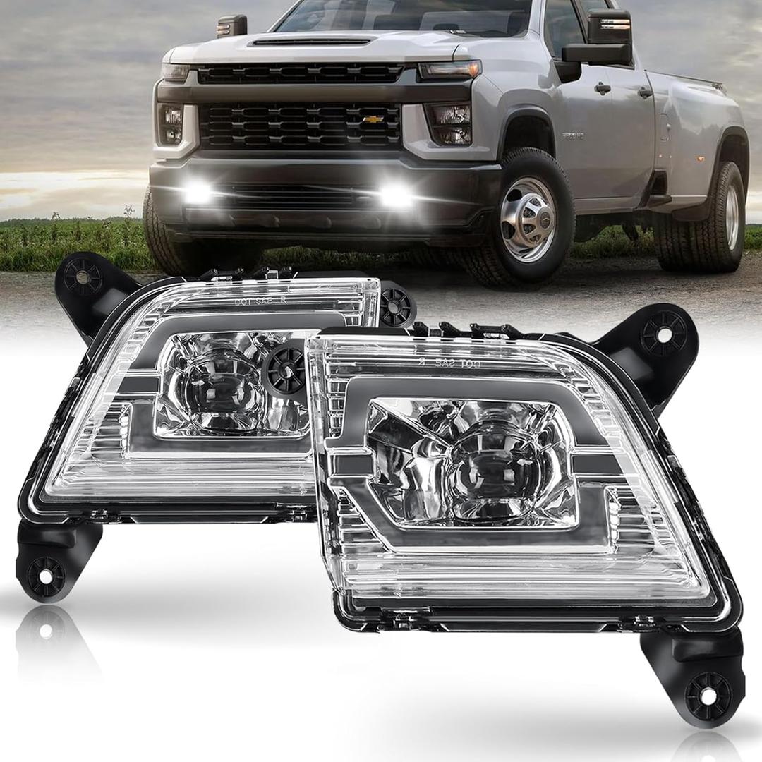 LED Fog Lights for 2019 2020 2021 2022 2023 Chevrolet Silverado 2019-2023 1500 2500HD 3500HD Pickup Trucks Clear Lens Fog Light Assembly Replacement Kit, 1 Pair
