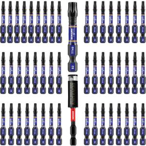 Geinxurn 2 In. Security T15 Impact Magnetic Screwdriver Bit Set, 51 Pieces #15 Torx Head Power Bit Set, S2 Alloy Steel Hollow Star Bit Set with 1 Pcs Impact Bit Holder