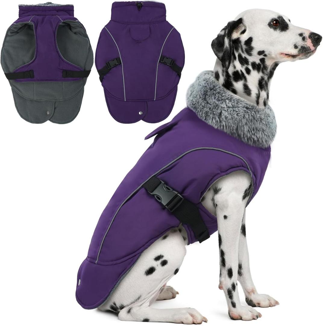 DENTRUN Winter Warm Dog Coat Reflective Jacket with Turtleneck for Cold Weather, Adjustable Buckle Windproof Water Repellent, Thick Snowsuit Fleece Vest for Small, Medium, Large Dogs, Green, XL