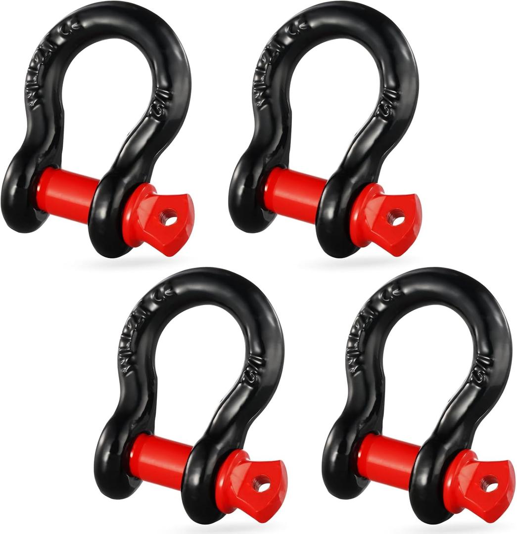 VEVOR 1/2" D-Ring Shackle, 4 Pack Alloy Steel Shackles 17637 lbs (8 Ton) Break Strength with 5/8" Screw Pin, Heavy Duty Off Road Vehicle Recovery Shackle, Towing Accessories for Jeep Truck, Black