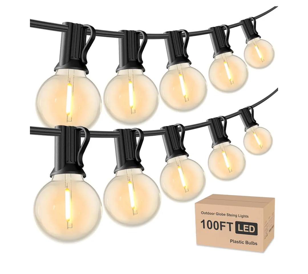 Outdoor String Lights 100ft, G40 Led Patio Globe Lights with 52pcs Plastic Bulbs,Shatterproof Waterproof Connectable Hanging for Porch Cafe Bistro Backyard Gazebo Balcony Deck Party