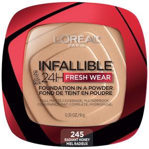 L'Oreal Paris Makeup Infallible Fresh Wear Foundation in a Powder, Up to 24H Wear, Waterproof, Radiant Honey, 0.31 oz. 