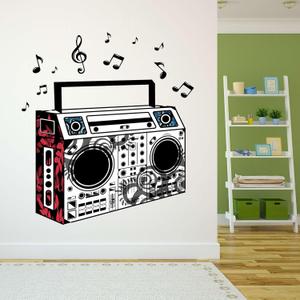 Design With Vinyl Music Wall Decal Classic Boombox with Musical Notes on White Background Removable - Size: 27 in x 30 in