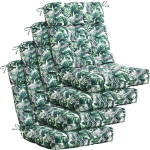 Barydat 4 Pcs Tufted High Back Chair Cushion Indoor Outdoor Seat and Back Cushions Palm Leaves Tropical Plants Lawn Rocking Chair Pads with Ties for Adirondack Patio Garden (Classic Style)