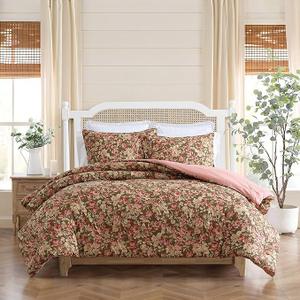 Laura Ashley - Twin Comforter Set, Soft Cotton Bedding with Matching Shams, Floral Home Decor, Oeko-Tex Certified (Bloomsbury Brown, Twin)