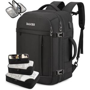 Carry On Travel Backpack for Men & Women, 42L Flight Approved Backpack with USB Port, Anti-Theft Design, 4 Packing Cubes, Expandable Water-Resistant 17 Inch Laptop Bag for Business, Weekend, Hiking (Black)