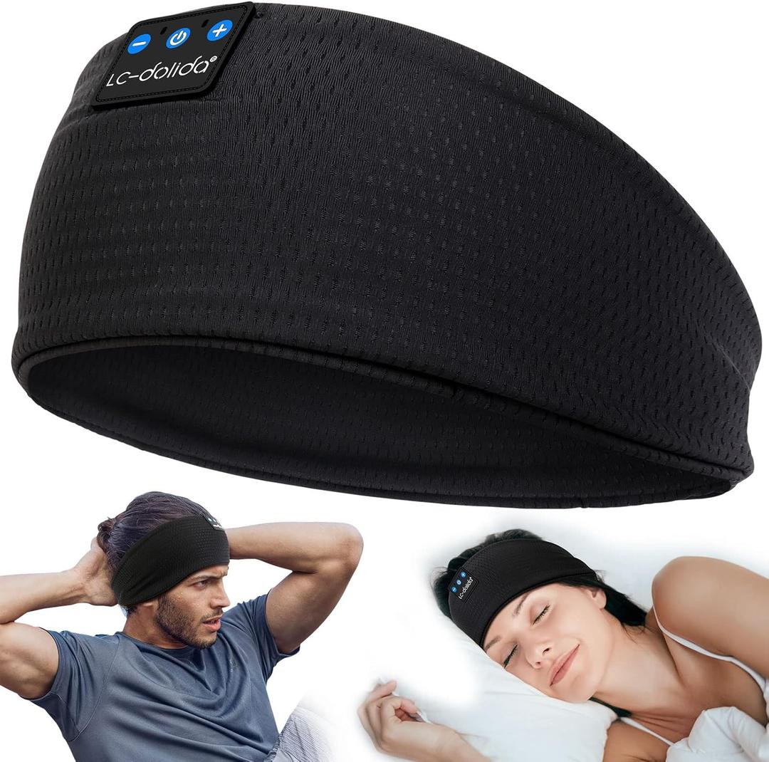 LC-dolida Sleep Headphones Headband Bluetooth 5.4, Headband Earphones Wireless with USB C Charge Port, Sleep Mask for Sleeping, Sports, Gifts, Workout, Jogging, Yoga, Insomnia, Air Travel, Meditation (Obsidian)