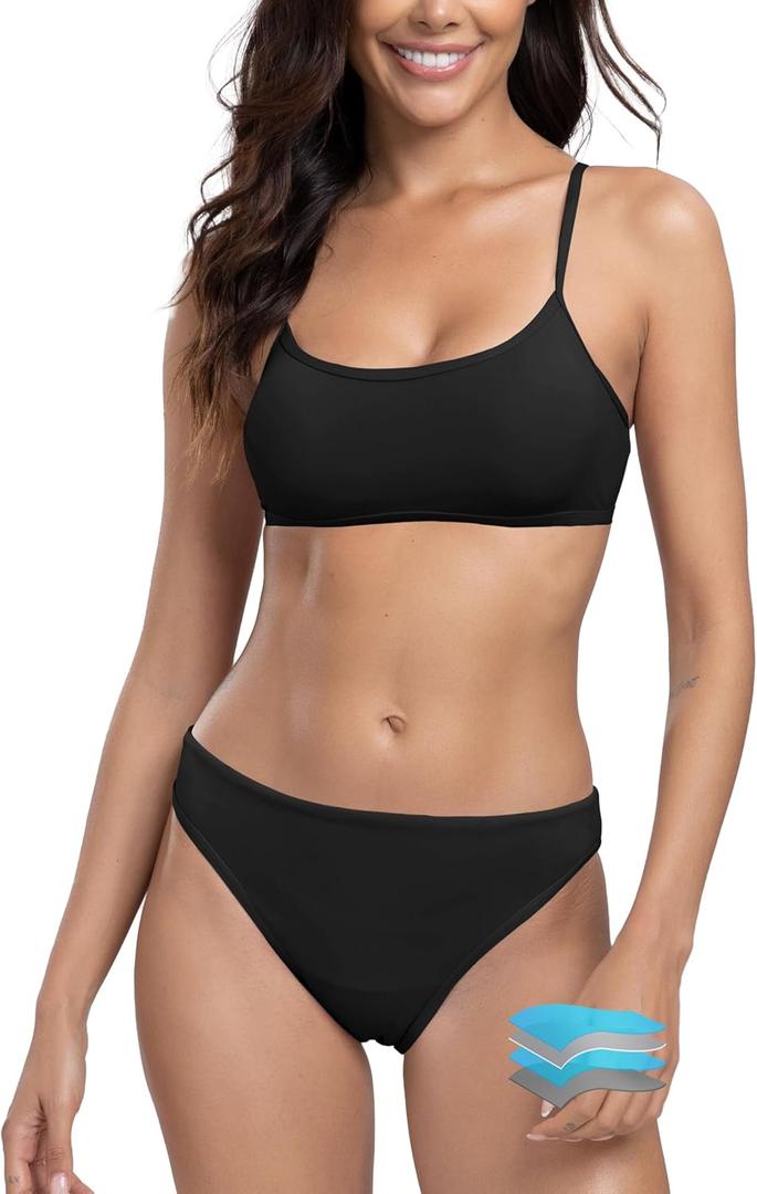 Beautikini Period Swimwear for Teens Menstrual Leakproof Spaghetti Straps Period Bikini Period Bathing Suits for Teen Girls (X-Small, Black)