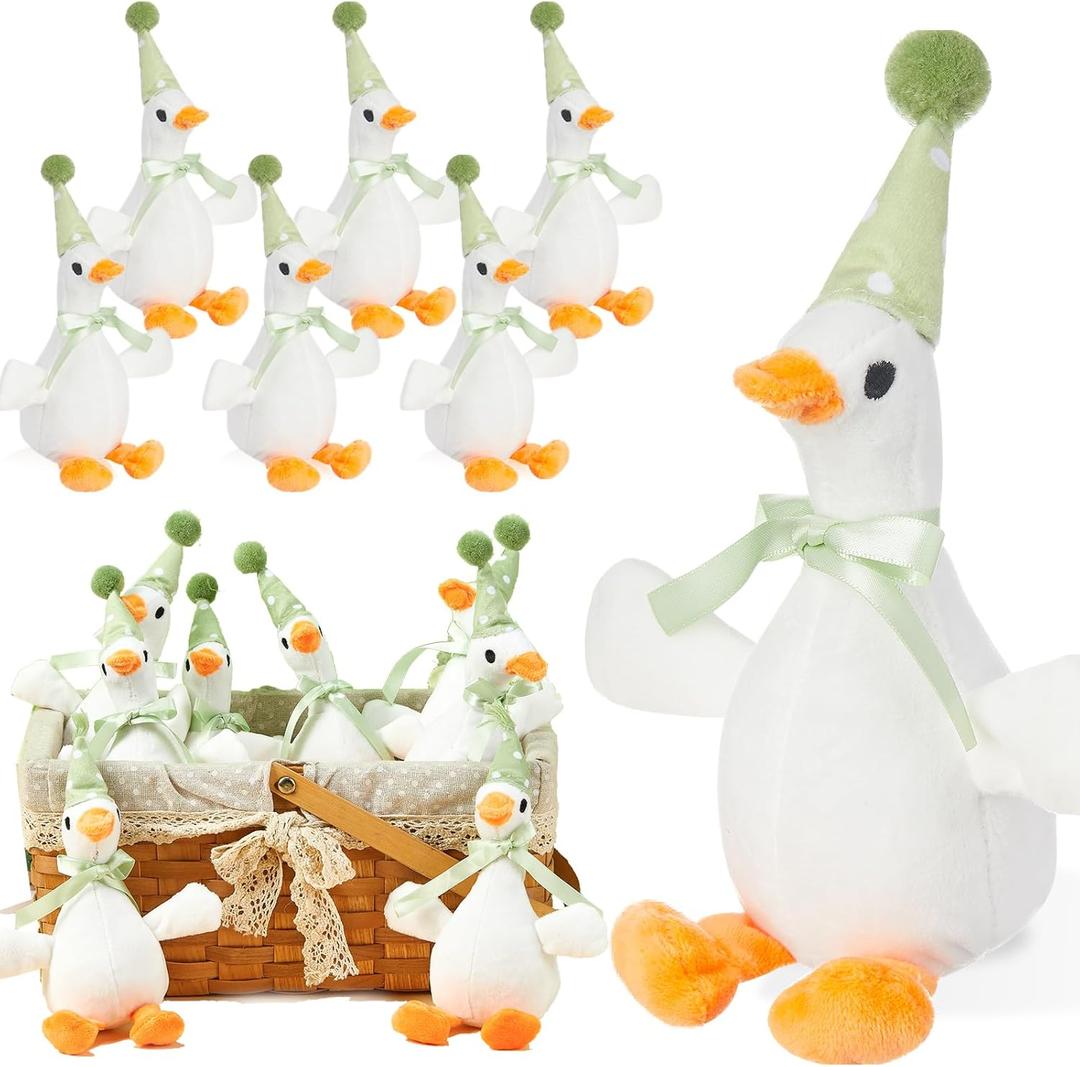 12 Pcs Silly Goose Plush Stuffed Animal Toy Birthday Decorations 8 inch One Silly Goose Baby Shower Party Favor Duck Stuffed Animal with Birthday Hat for Girls Funny Party Supplies(Green)