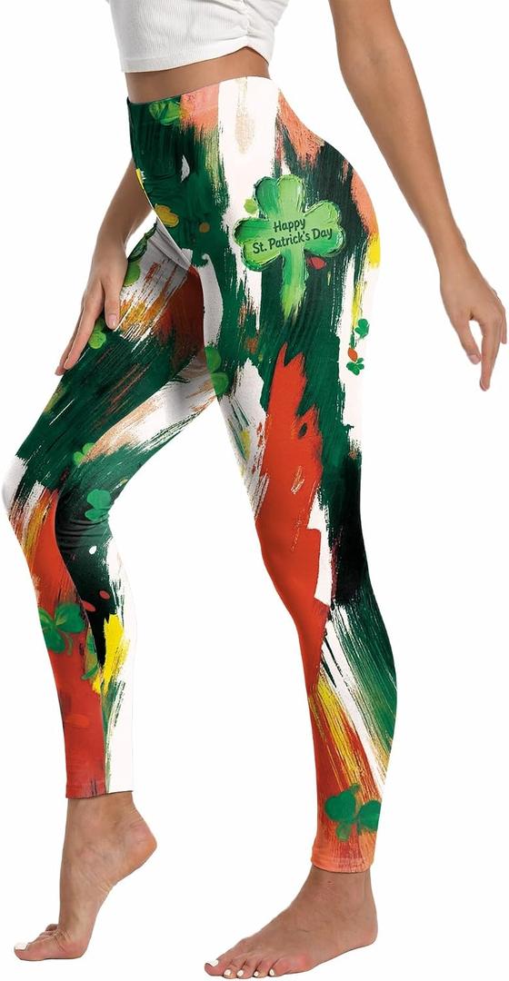 Women 4th of July Leggings Patriotic American Flag Printed Soft Stretchy Yoga Pants Funny Holiday Tights (L)