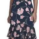 Tommy Hilfiger Women's Flutter Sleeve V-Neck Ruffle Trim Hi-Lo Midi Dress, Floral, Size 10